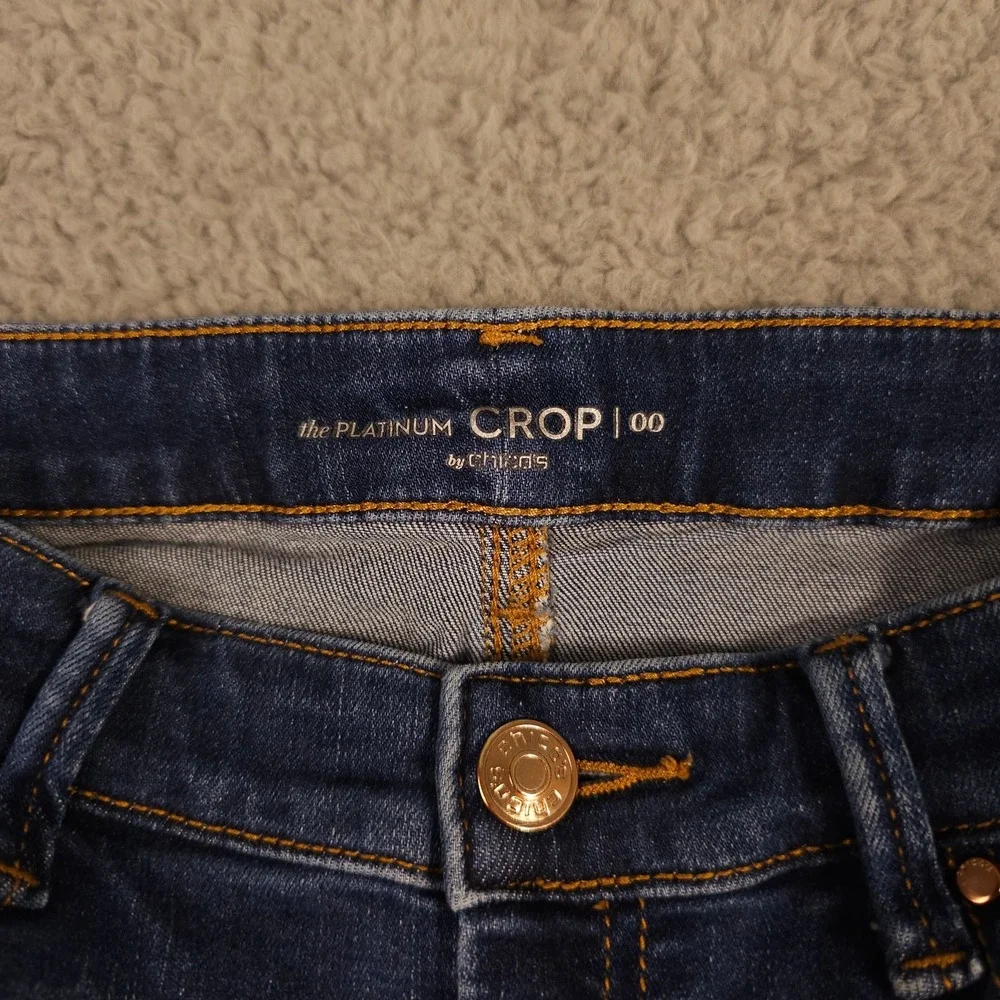 Chicos Jeans Women 00 US 2 Blue The Platinum Crop Stretch Dark Wash Denim Casual